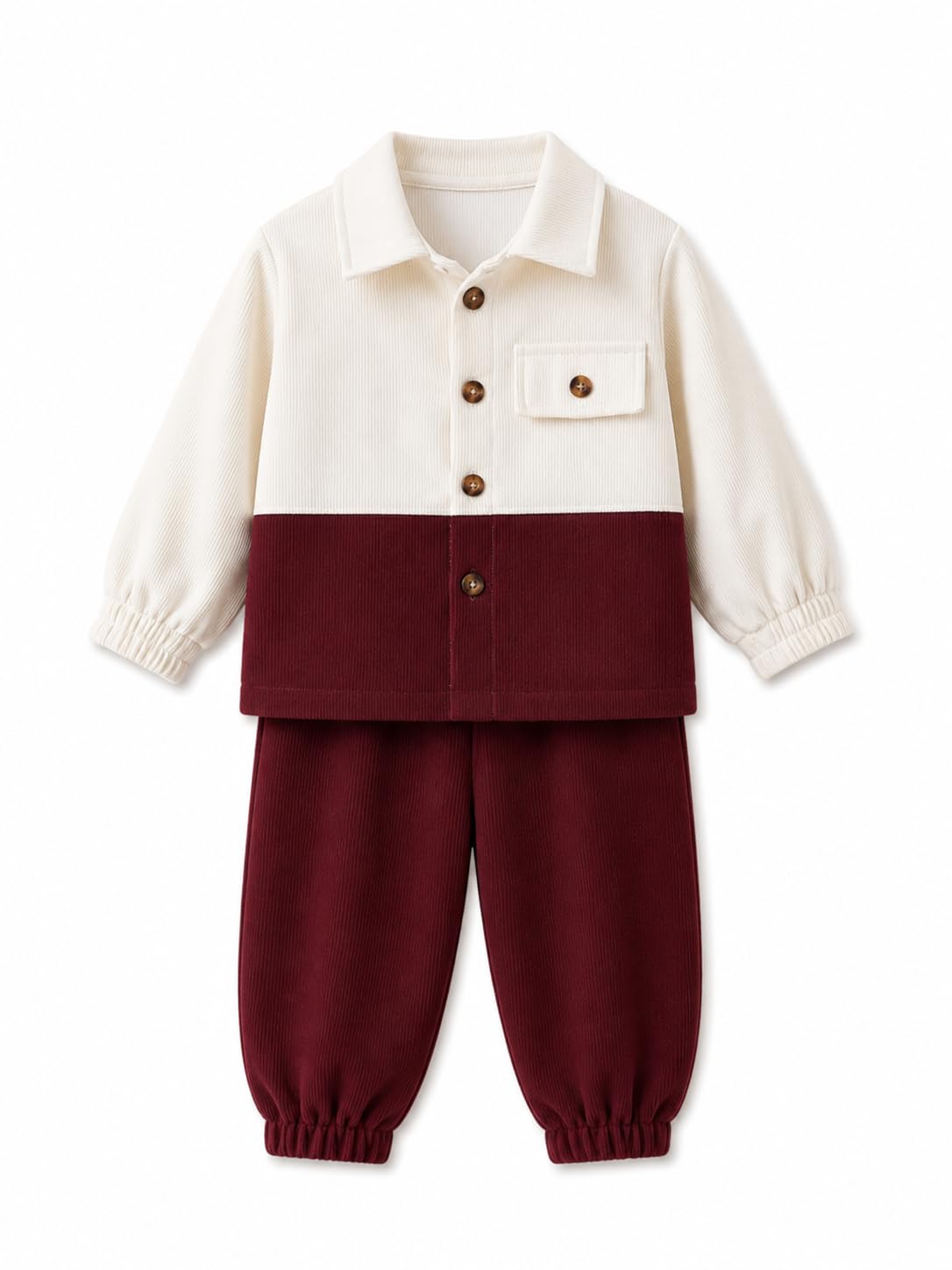 Toddler Boys Ribbed Tracksuit Set – 2 Piece Color Block Jacket & Pants Outfit for Fall Winter for 6 Months to 6 Years-image-3
