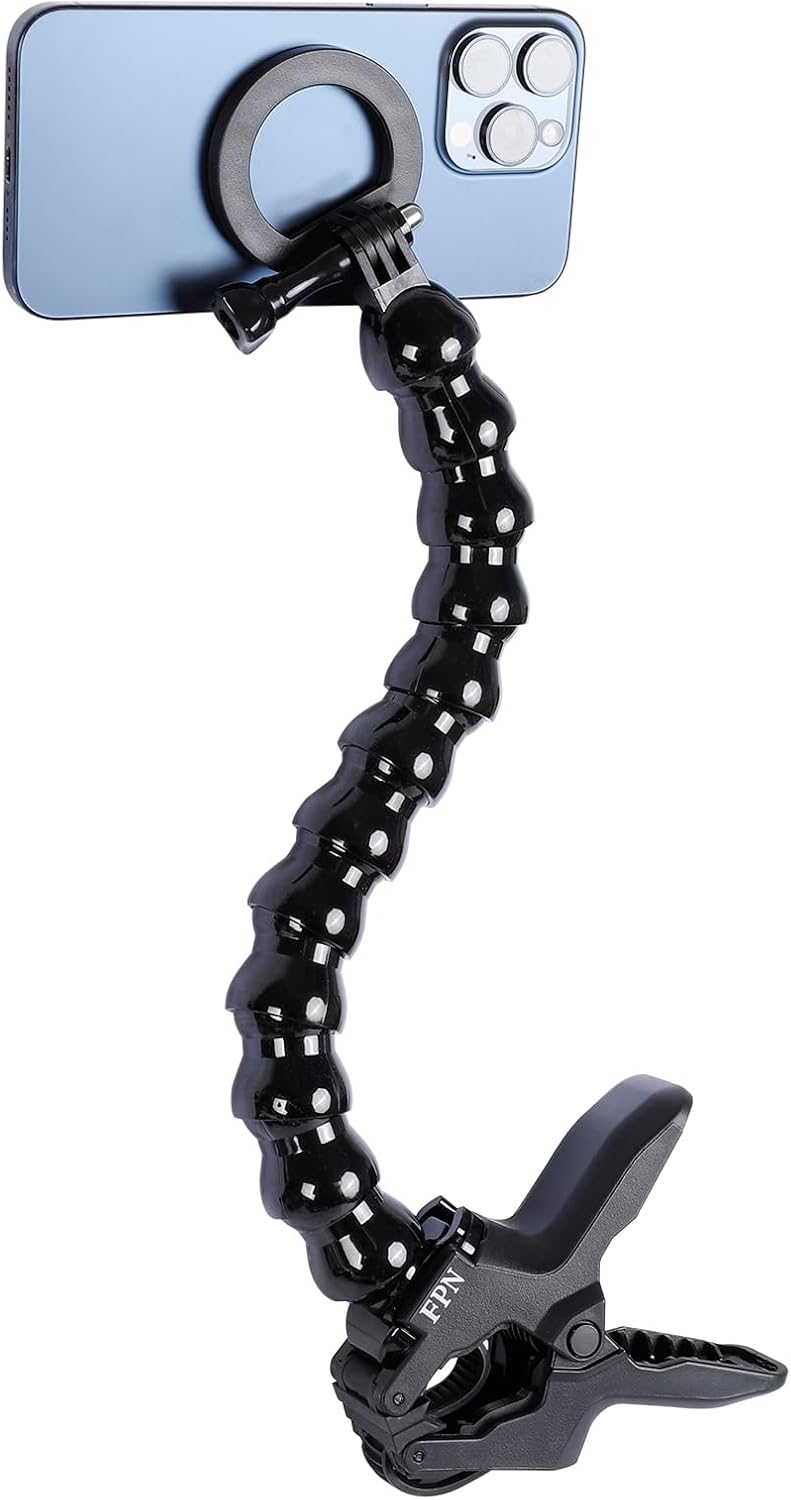 Magnetic Phone Holder Gooseneck Mount for Magsafe, Cell Phone Clamp Clip for Guitar, Bass, Desk, Pole, Magnet Phone Stand for Recording/Live Broadcast, Compatible with iPhone 16 15 14 13 12 Series
