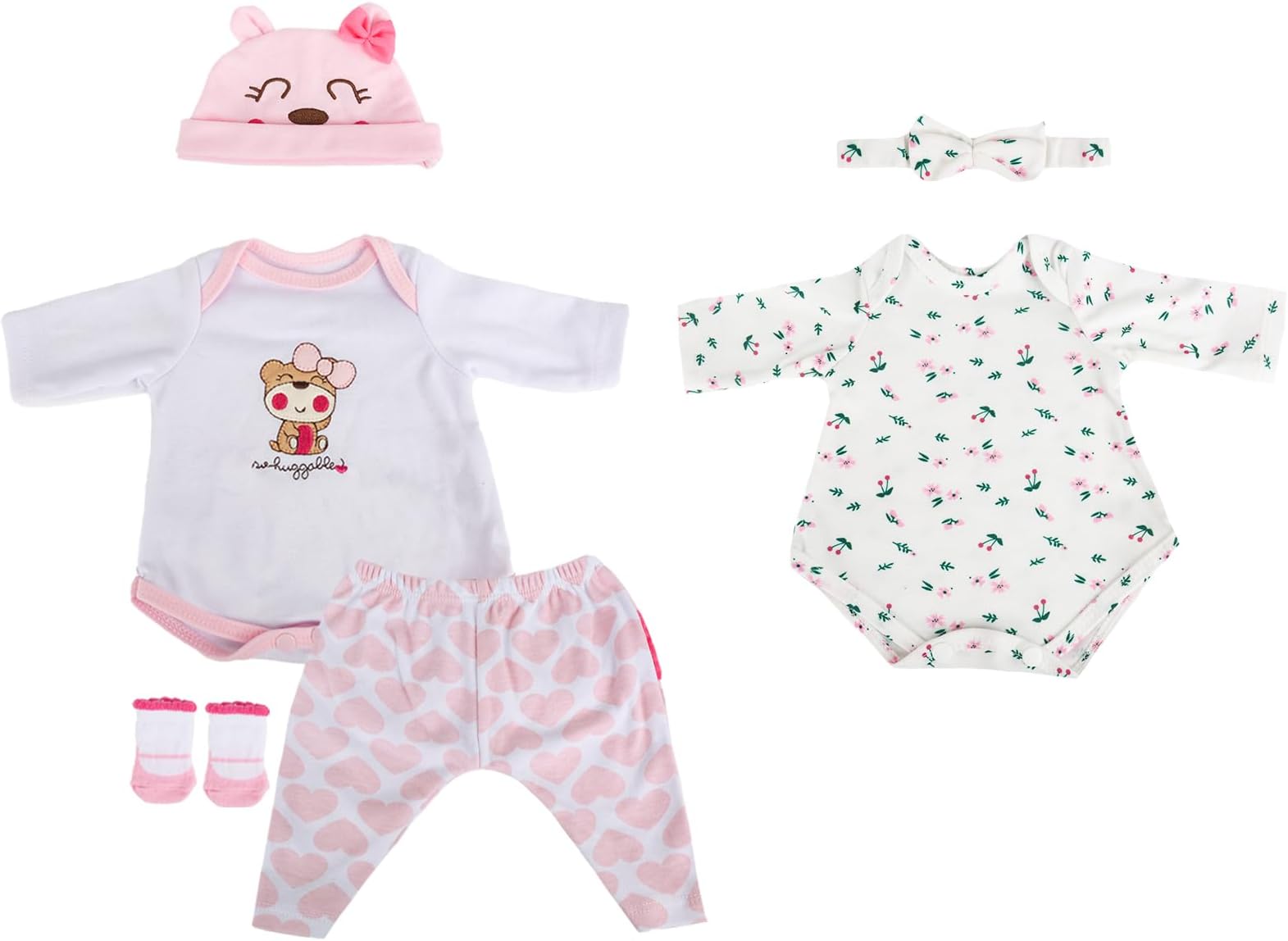 Reborn Baby Doll Clothes for 16-18 Inch Reborn Doll Girl 2 Sets White&Pink Reborn Baby Dolls Outfits Baby Doll Clothing