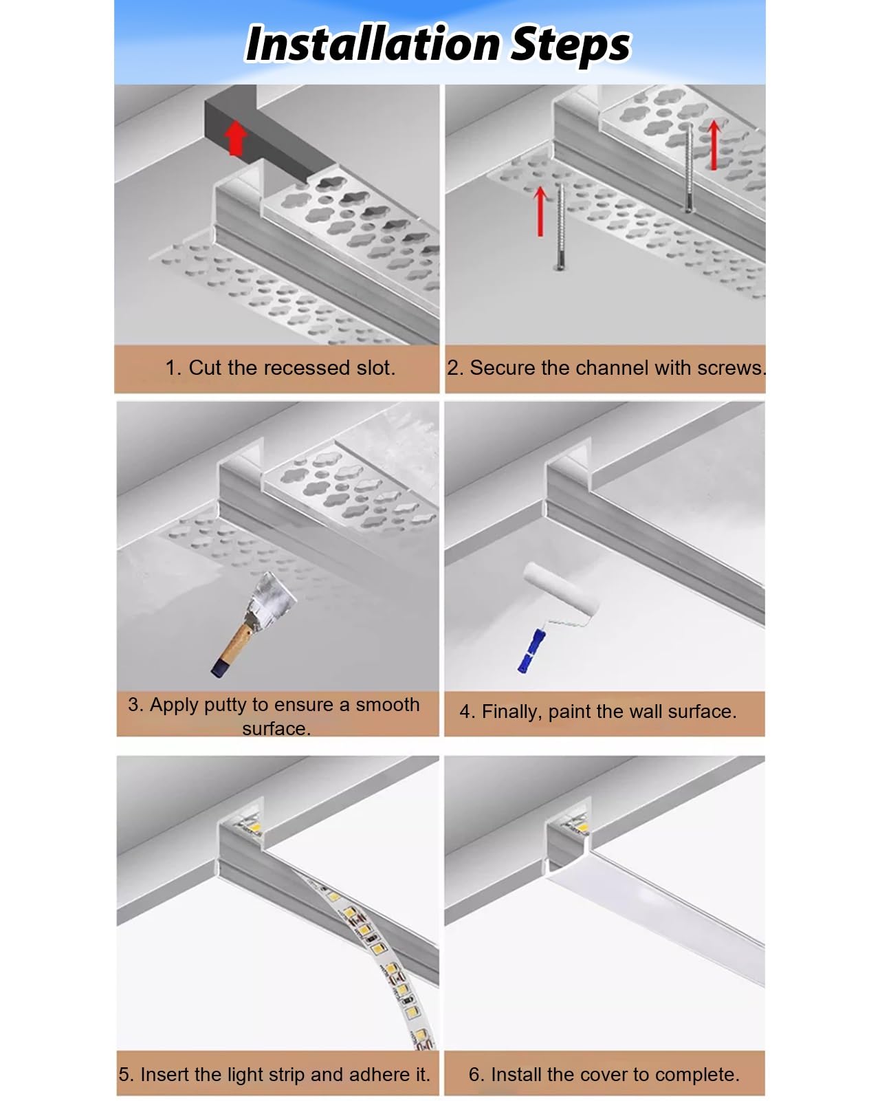 Profili per Strisce LED Profilo Diffusore a LED per Illuminazione Indiretta a Soffitto, Profilo in Alluminio Flessibile per Strisce LED, Canale Diffusore a LED da Incasso(87ft(26.5m))