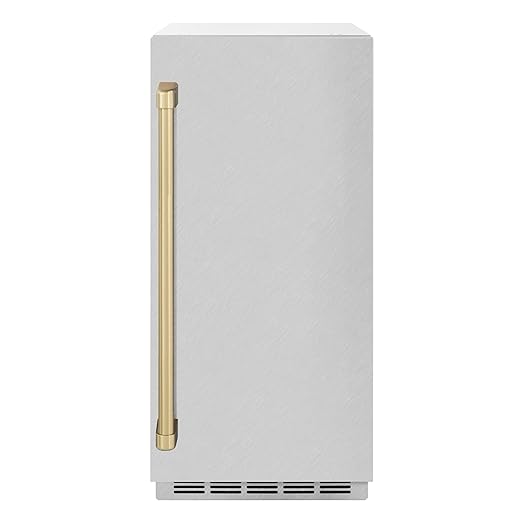 ZLINE Autograph Edition 15 in. Touchstone Clear Cube Ice Maker with Drain Pump and Satin Stainless Steel Door with Champagne Bronze Handle (ICCDZ-SN-15-CB)