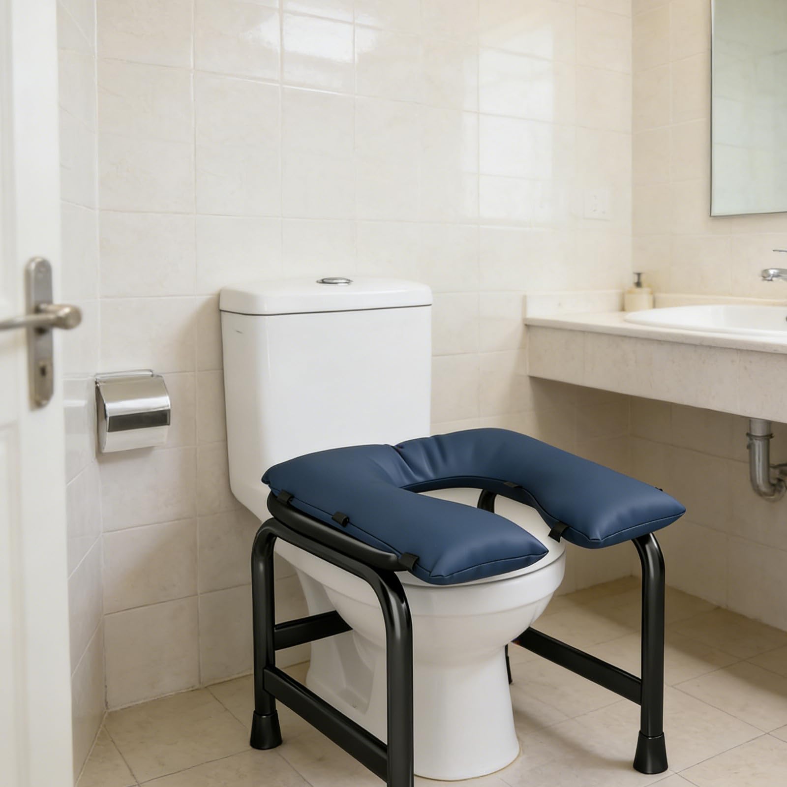 Rialzo per sedile WC, copriwater impermeabile con cuscino per la sicurezza in bagno, ausilio lavabile per il post-operatorio e per gli anziani, facile installazione.