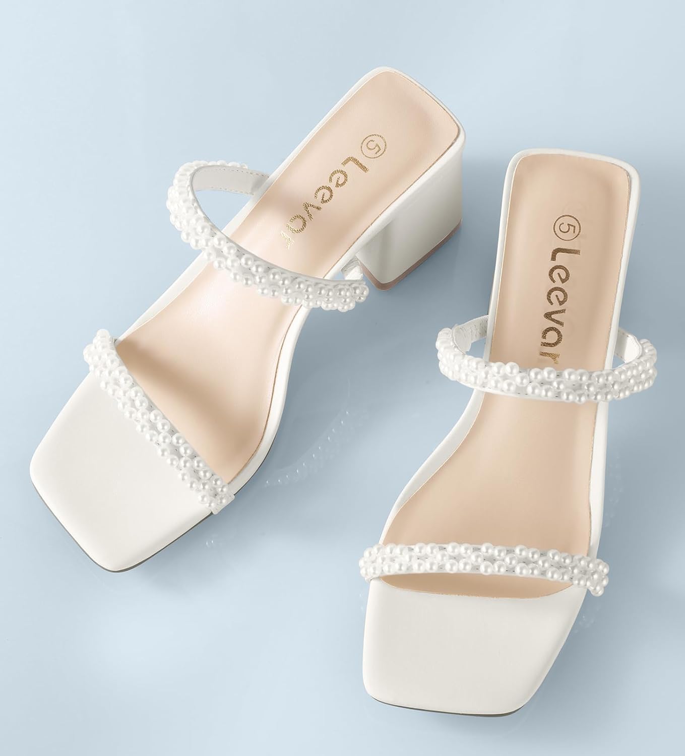 Leevar Square Toe Heeled Sandals for Women - Women's Low Block Heels Sandals - 2.25IN Open Toe Ankle Strap Chunky Heels - Slip on Heeled Sandal Mule- Nude Black Strappy Heels for Party Wedding Dress Shoes - Image 6