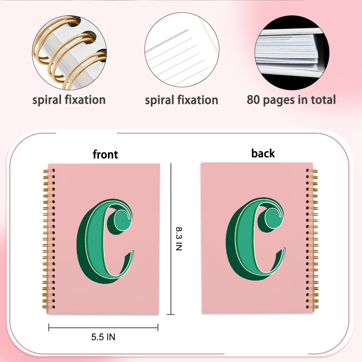 ShowDraven Vintage Initial Letter C Notebook, Personalized Gifts Notebook, Custom Notebook Journals for Writing, Customized Gifts, Monogrammed Gifts for Women, Hardcover Spiral Notebook 5.5 x 8.3 - Image 6