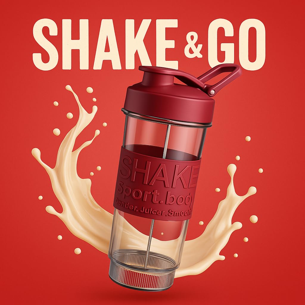 XSQUO Useful Tech Lot de 2 bouteilles Shaker de 570 ml avec couvercle et poignée, anti-goutte, sans BPA, compatibles avec les smoothies, les protéines, compatibles avec mixeur Shake & Go