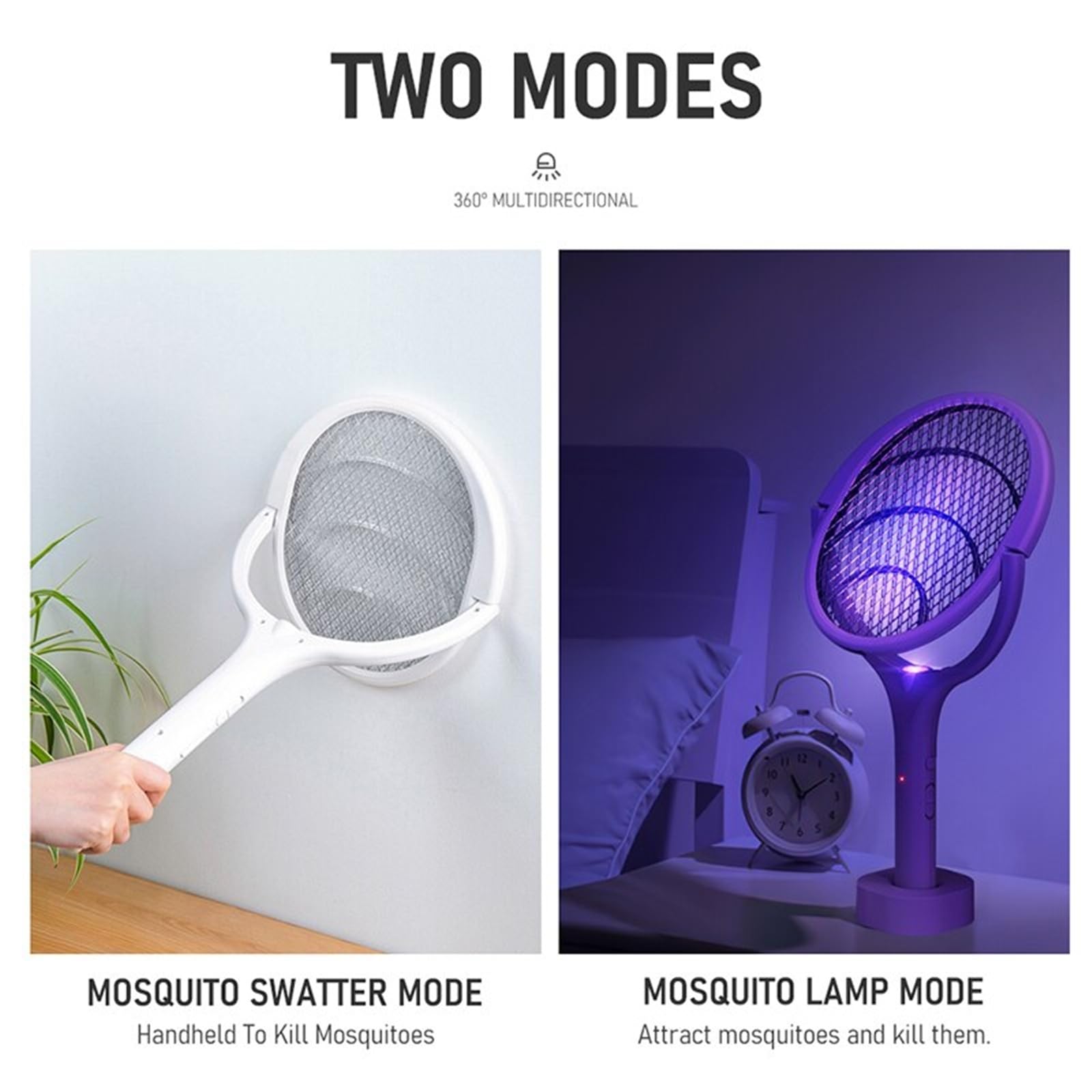 Zanzariera elettrica portatile ricaricabile - Racchetta elettrica con montaggio a parete e lampada di attrazione (per interni/esterni)