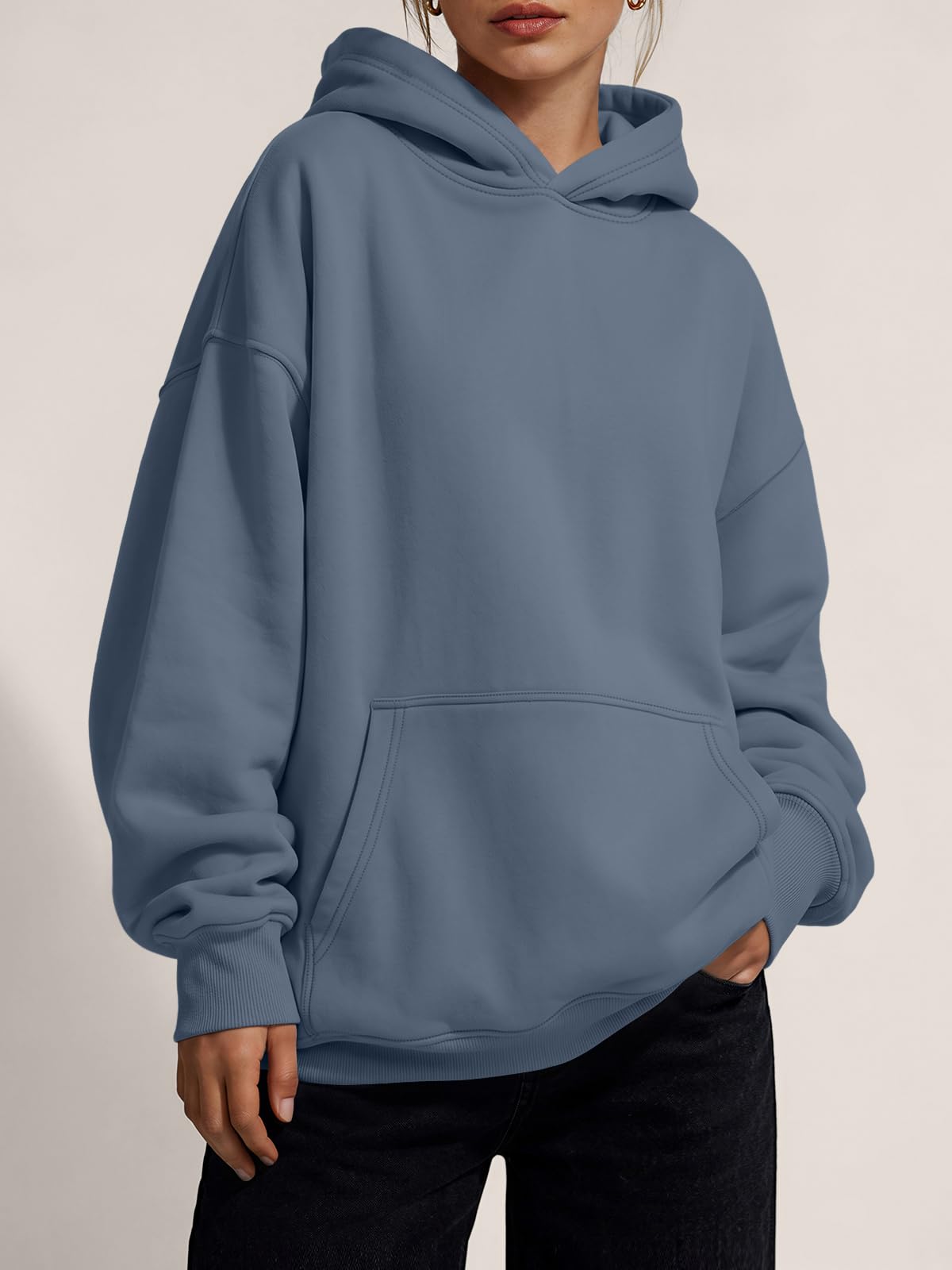 Trendy Queen Sudaderas de forro polar de gran tamaño para mujer, suéteres de manga larga, trajes de otoño e invierno