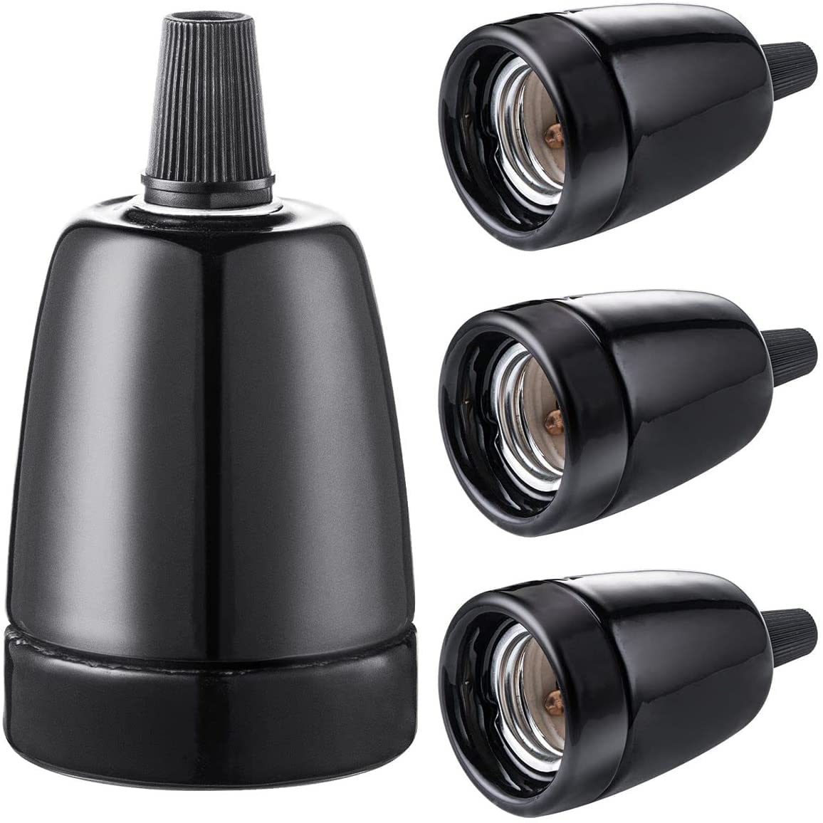 4 Pack E27 Vintage Metal Lamp Holder Ø45mm ES Edison Screw Bulb Socket Pendant Light Fitting 110-240V Max 60W for LED CFL Incandescent Bulbs DIY Lighting UK – Black