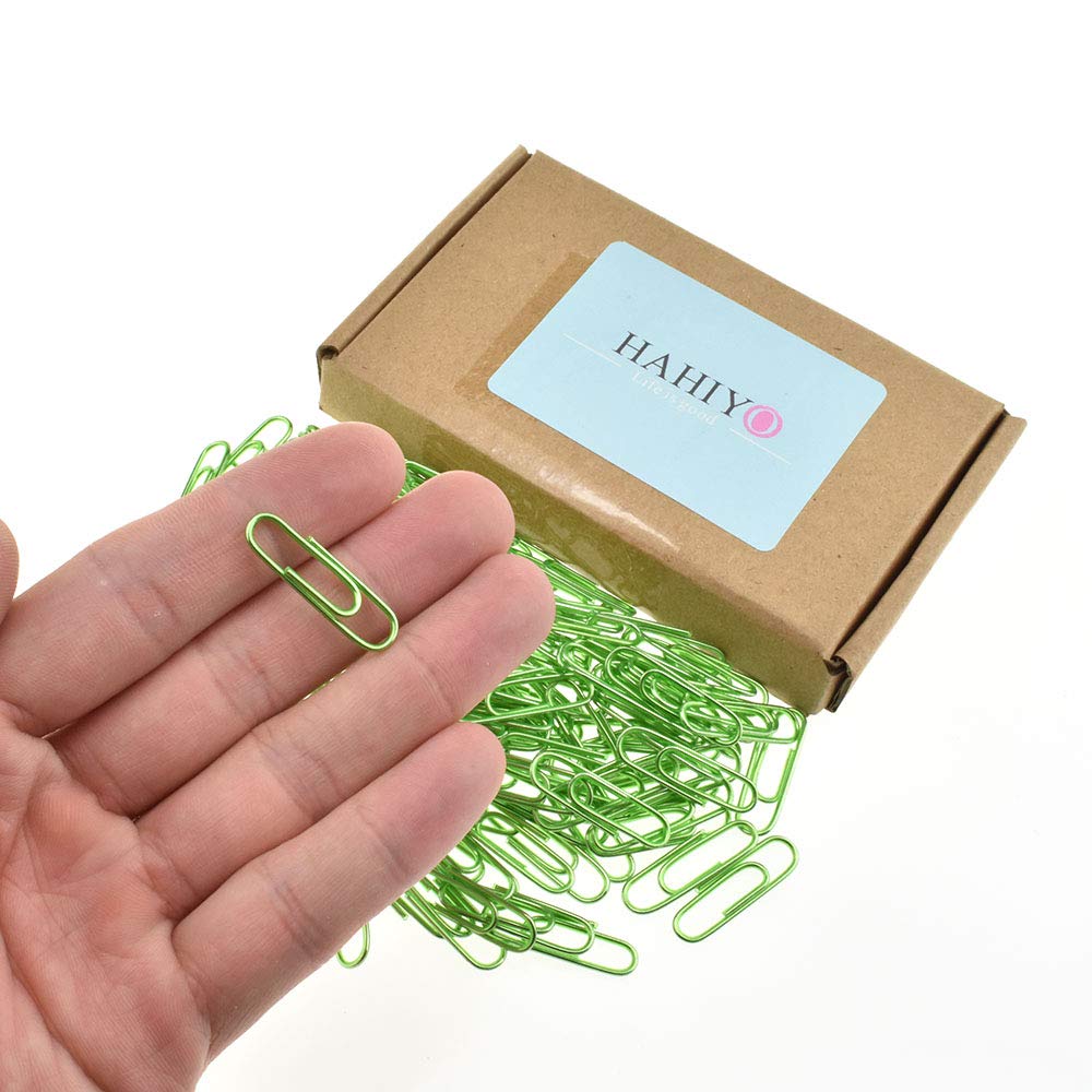 HAHIYO Paper Clips 1.1" (28mm) Length Green Paperclips Bright Colors Vinyl Coated Prevent Scratching Tearing The Pages Sturdy for Bookmark Organize