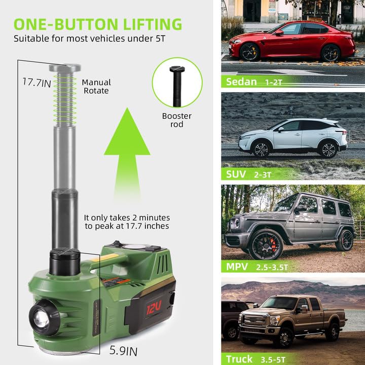 Image of EFFIROSO Portable 5 Ton 12V Electric Car Jack Hydraulic Floor Jack for Car with Tire Inflator Pump for Vehicle Emergency Repair Kit 11023lbs