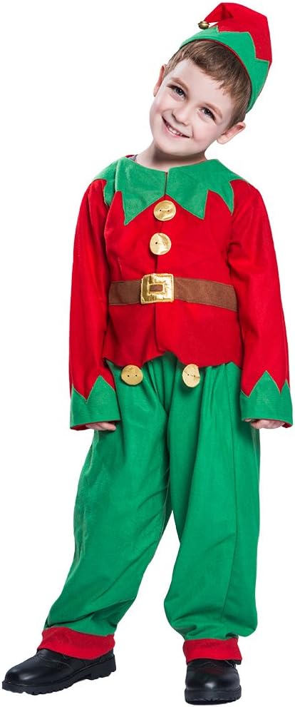 EraSpooky Elf Costume for Kids Boys Christmas Children's Costumes Outfit Set Santa Elf Costume Dress Up Funny Cosplay Party