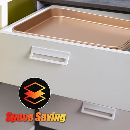 Miniatura 7 de Paquete de 2 bandejas para hornear de calidad de 14 x 10 pulgadas, juego de bandejas para hornear de acero al carbono, resistentes a la deformación,