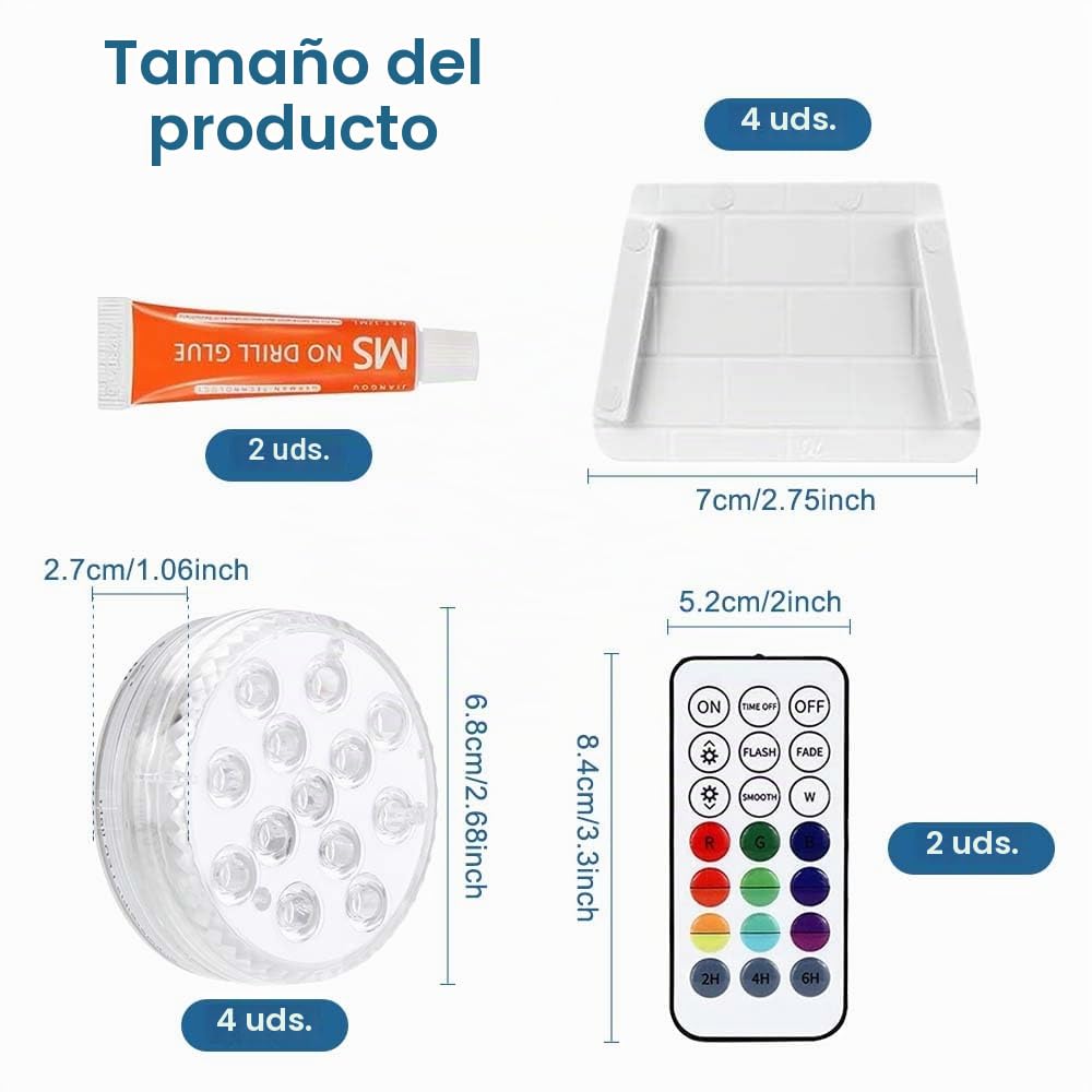 Luz LED subacuática, 4 unidades, iluminación RGB para piscina, estanque, acuario, resistente al agua, cambio de color, luces decorativas