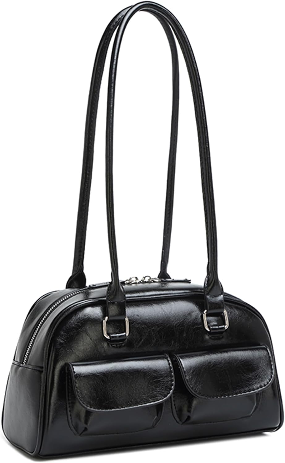 Fozehlad Y2K Shoulder Bag for Women Retro PU Leather Tote Handbag Multi-Pocket Hobo Bag with Zipper for Gifts