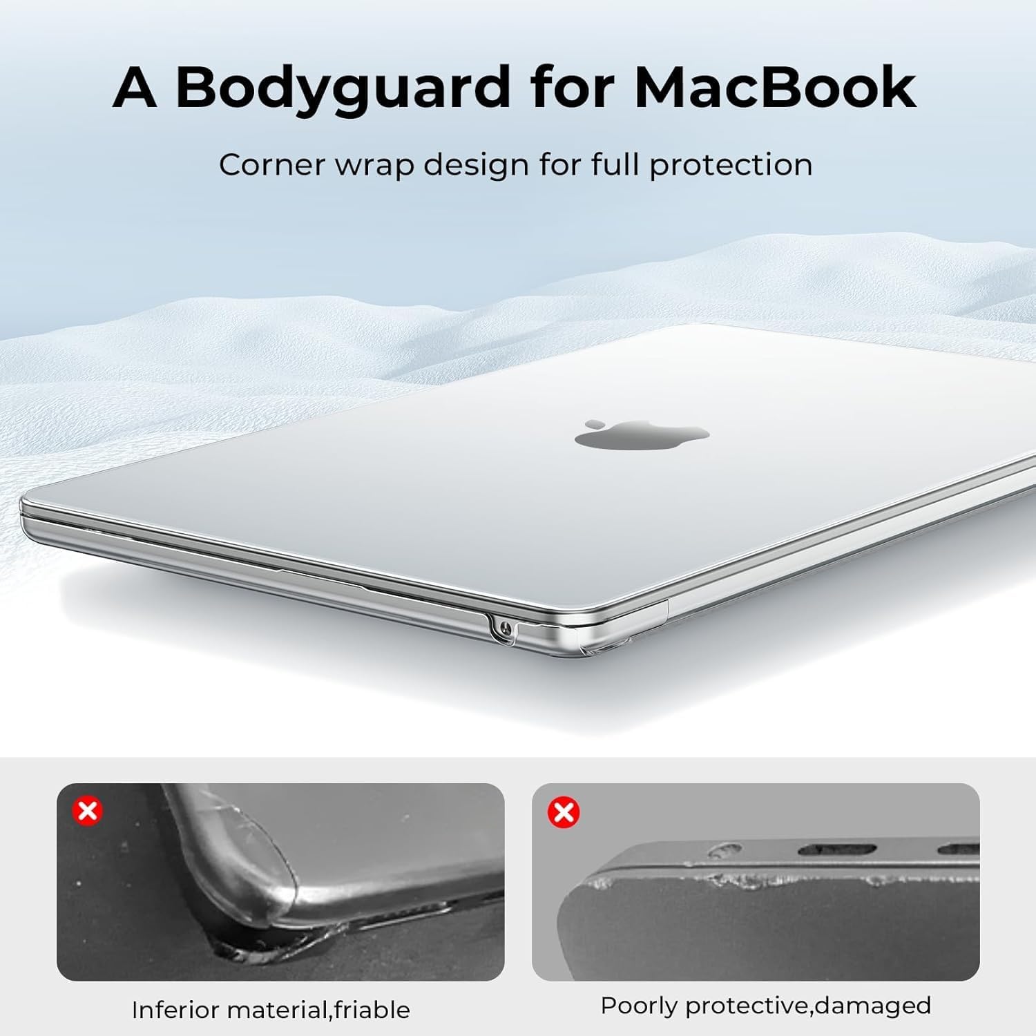 EooCoo Case Compatible with MacBook Air 13 inch M5 M4 M3 M2 2026-2022 A3449 A3240 A3113 A2681, 13.6" Hard Case Cover & Keyboard Skin & Screen Protector for Laptop Air 13.6 inch - Crystal Clear - Image 4