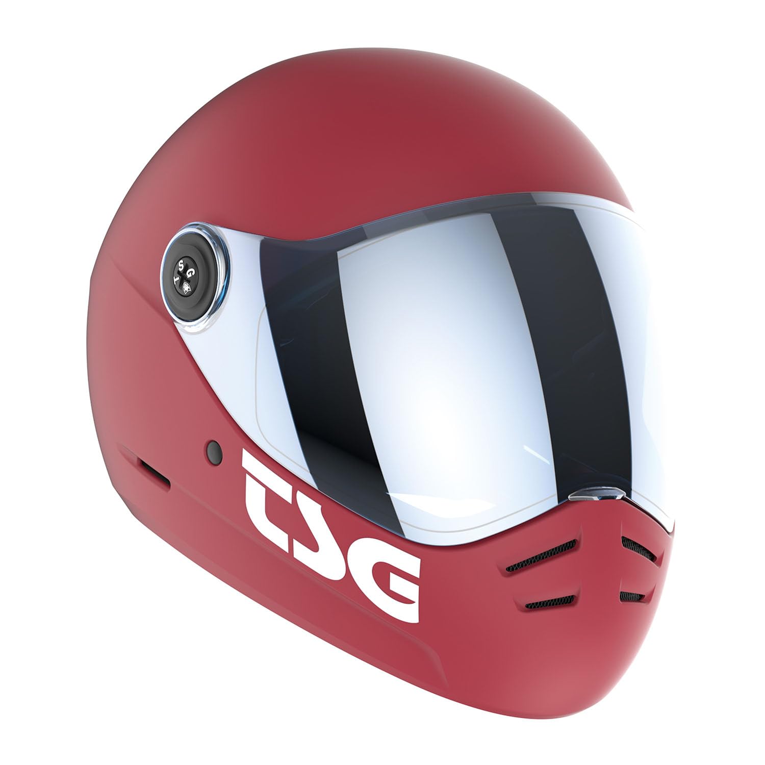 TSG - Pass 2.0 Full-face Premium Helmet w/Two Visors | Downhill Skateboarding, E-Skating, E-Onewheeling, Longboarding | Nose Ports, Air Flow Channels, Ear Slots, Adjustable Pads, Satin Red, X-Large