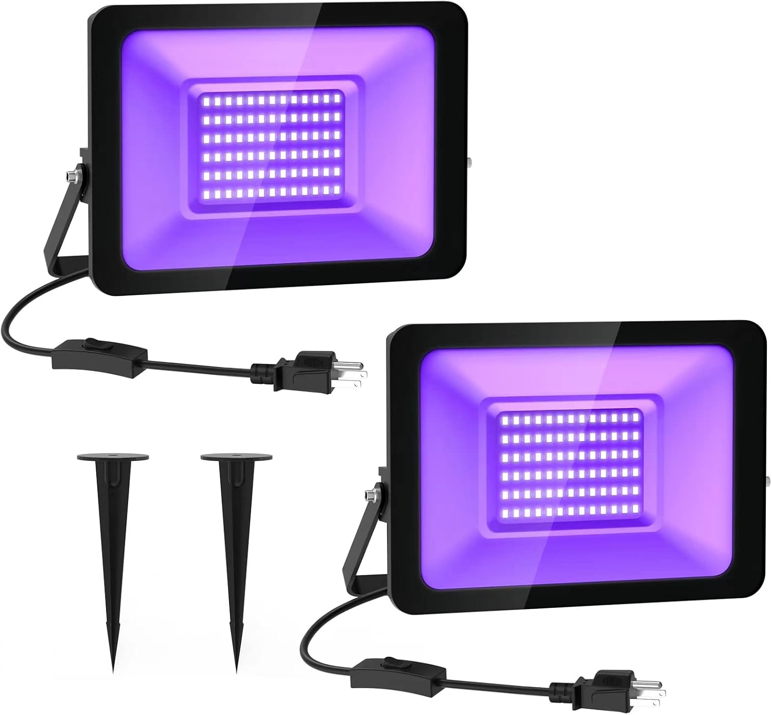 50W UV Black Light 2 Pack, 365NM Ultraviolet Floodlight Outdoor LED UV Light IP66 Waterproof Stage Light Decoration Lighting for Fluorescent Party, Disco, Halloween, Bar, Christmas, Aquarium