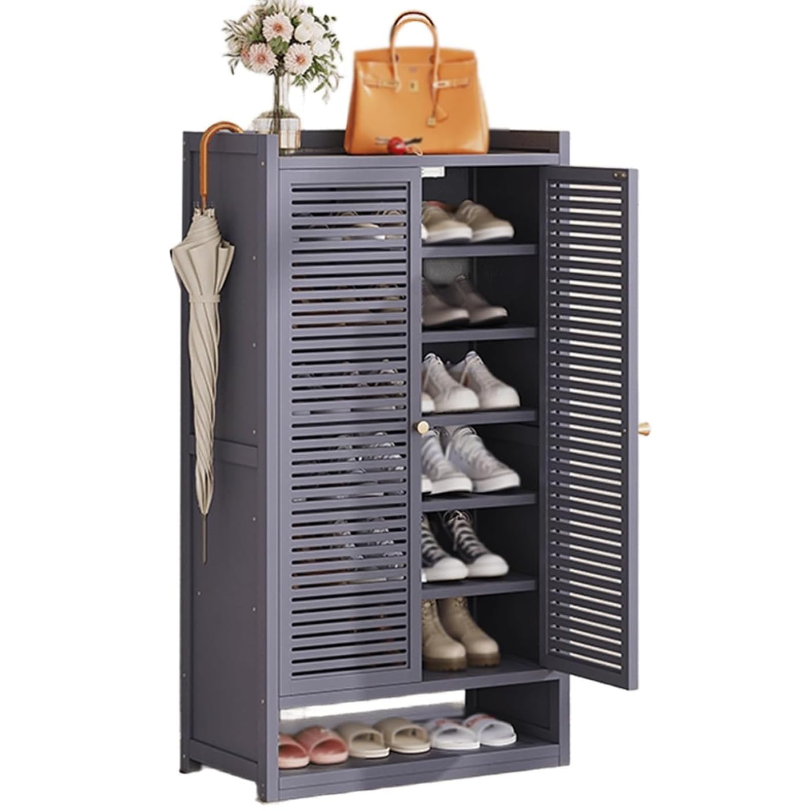 Meuble à chaussures en bambou pour couloir étroit et appartement