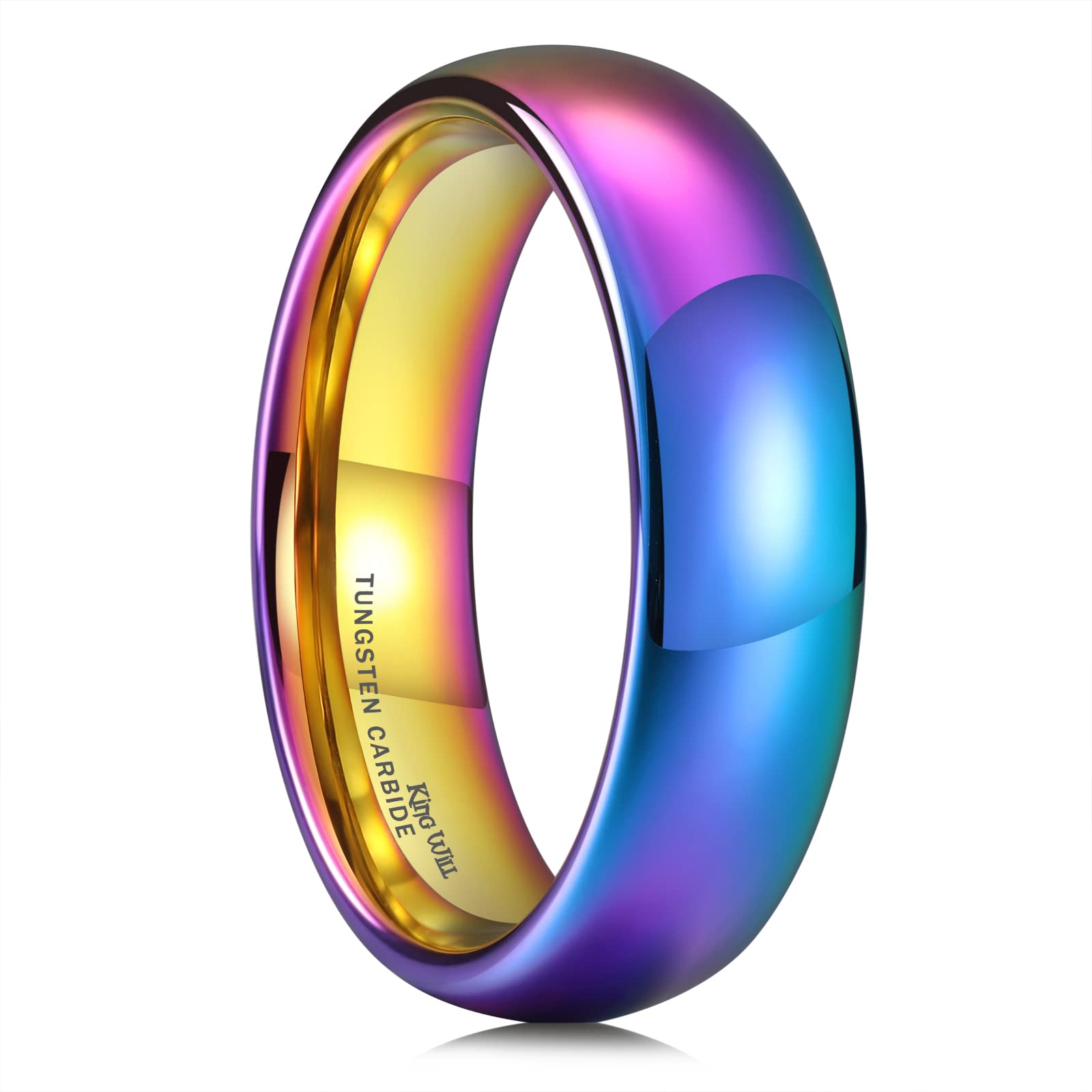 King Will Glory Men's 4mm 6mm 8mm Tungsten Carbide Ring 24k Gold Plated Rose Gold Plated Domed Polished Finish Wedding Band