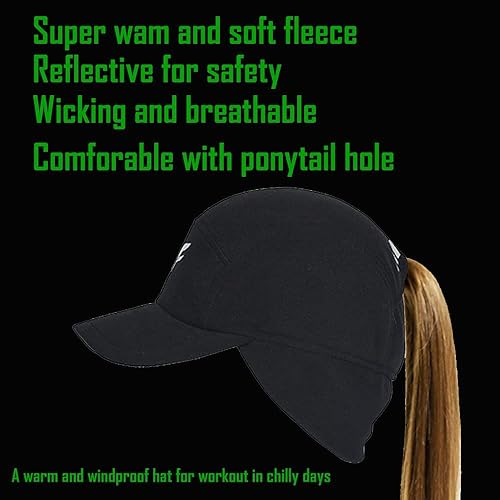 Miniatura 4 de Sombrero de invierno atlético para mujer con agujero para cola de caballo, gorro de forro polar para correr para mujer