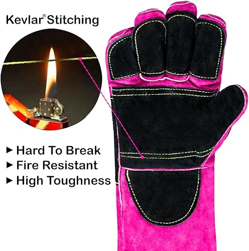 Miniatura 21 de Guantes de cuero para soldadura/barbacoa, 16 pulgadas, 932℉, guantes de soldadura resistentes al calor/fuego, guantes para horno, parrilla