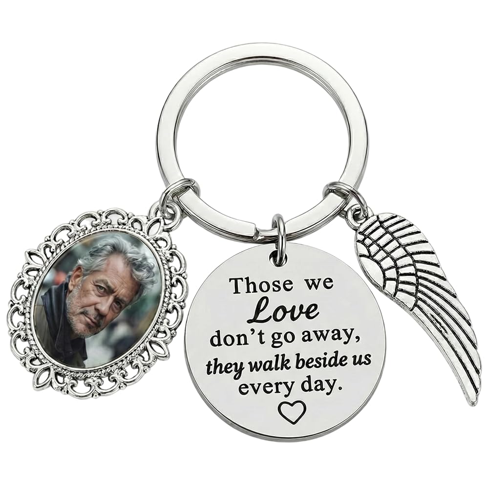 Memorial Keychain DIY Kit for Photo, Sympathy Gifts for Loss of Mother Father Husband Son, Bereavement Condolence Gift, In Loving Memory Keepsake with Angel Wing Charm, Ready for Gifting