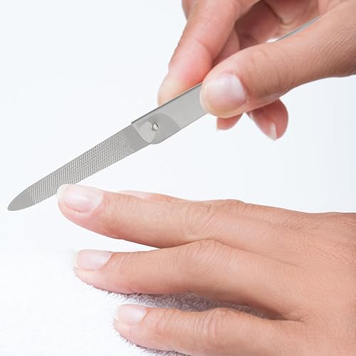 Miniatura 6 de Lurrose 6 limas de uñas plegables de doble cara de acero inoxidable, herramientas de manicura portátiles (plateado)