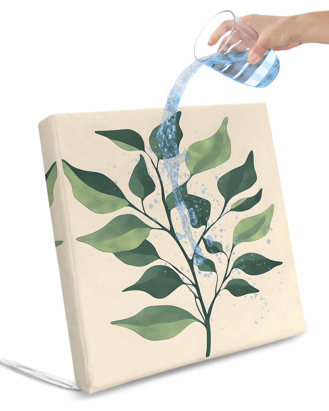 2 Pack Green Botanical Waterproof Cushion Covers with Ties, Outdoor Patio Chaise Lounge Chair Seat Cushion Slip Covers Replacement(Only Cover) Farmhouse Tropical Leaves 20