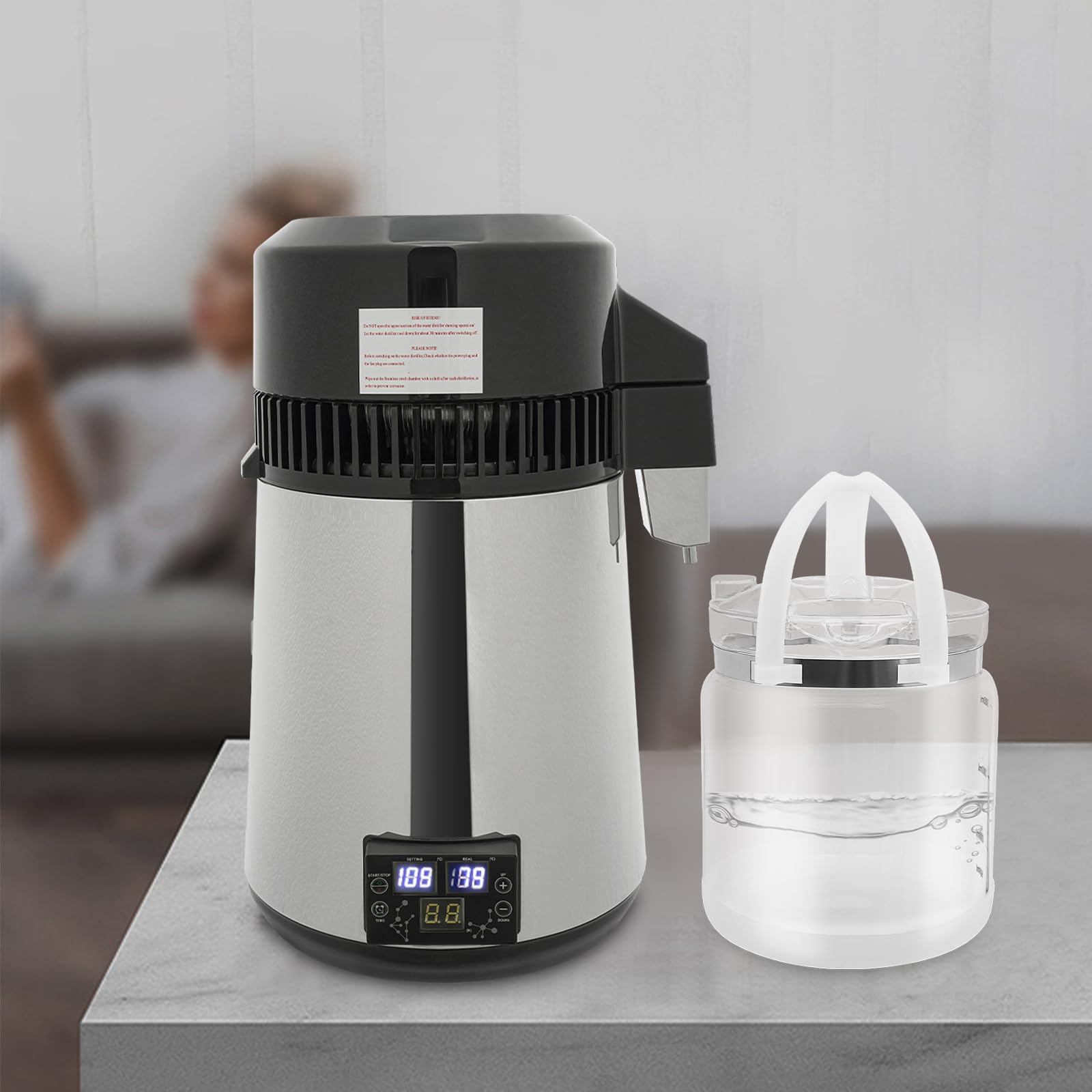 4L Wasserdestillierer Destillierter Wassermacher Edelstahl Wasserdestilliergerät mit Wasserbehälter, Wasseraufbereiter Wasseraufbereitungsmaschine mit LED-Anzeige, Reinwasser destilieren für zu Hause