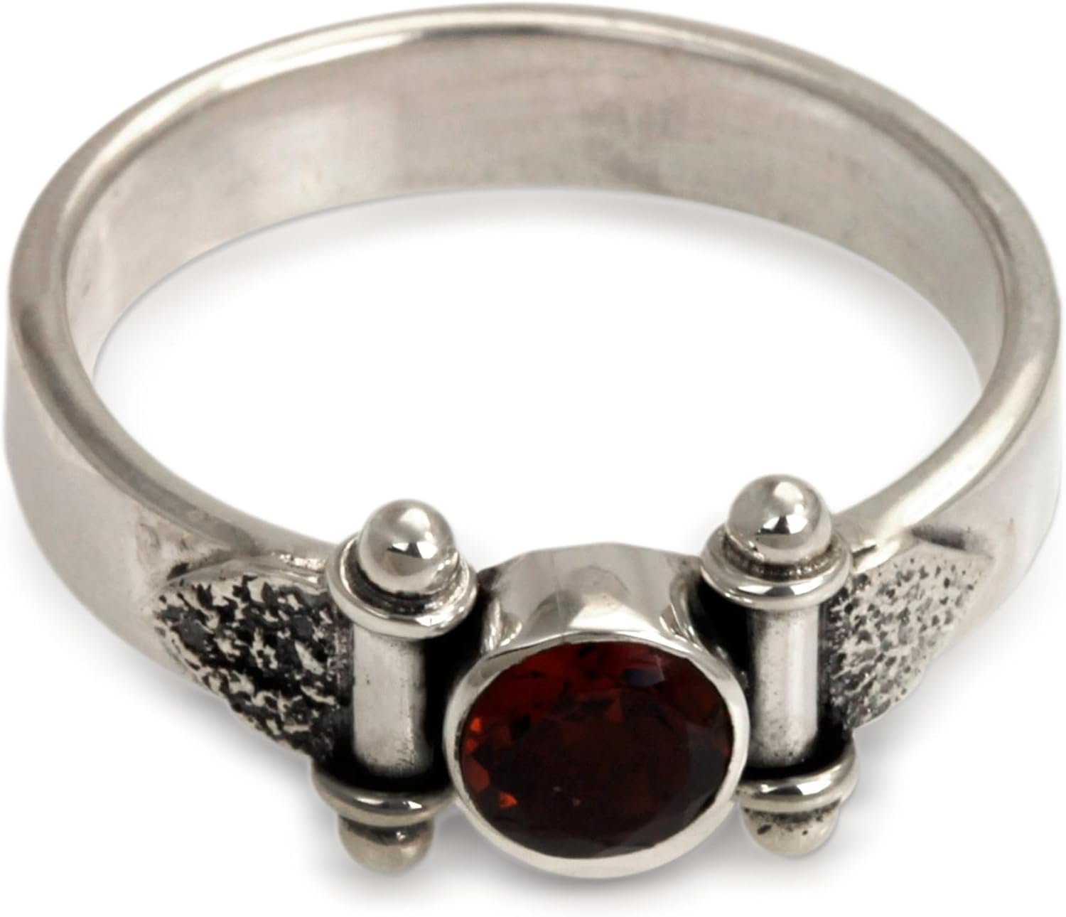 NOVICA Artisan Handmade Garnet Solitaire Ring Modern .925 Sterling Silver Red Single Stone Indonesia Birthstone 'Mystical Eye'