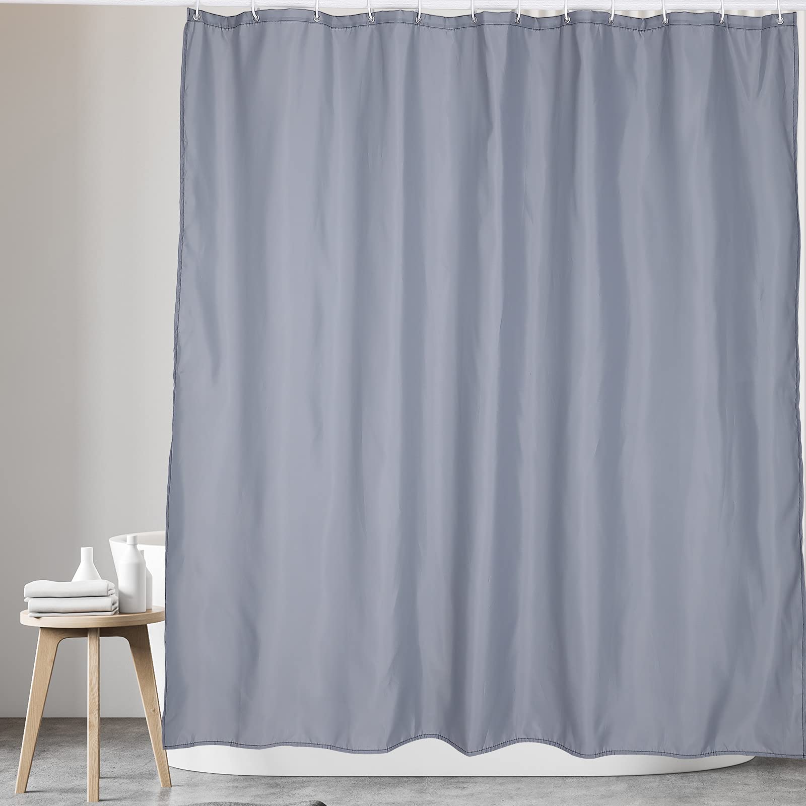 Kav Grey Polyester Fabric Shower Mould And Mildew Resistant Curtain 180X180 And 180X220 Cm With Metal Button Hole Bathroom Accessories, Waterproof- (180X220 Cm Or 71X87 Inch)
