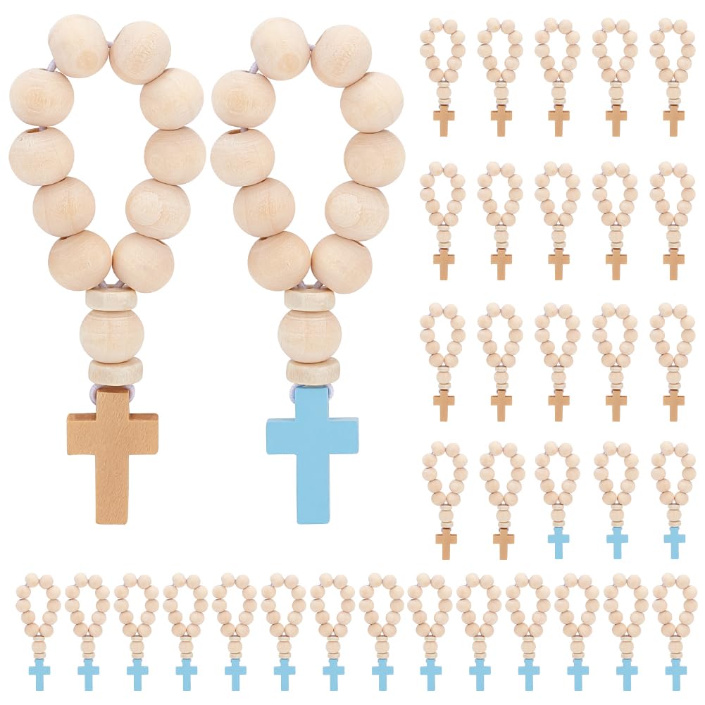 OLYCRAFT 36pz Rosario in Legno Perline con Ciondolo A Croce Rosari Cattolico Mini Rosari Classici Rosario con Perline di Legno per Bomboniere Uomini e Donne Battesimo Prima Comunione Cresima 84mm