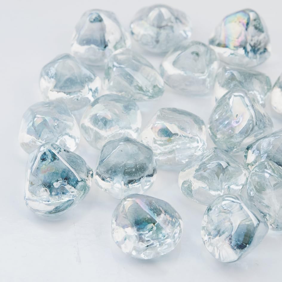 AKOYA Outdoor Essentials Diamantes de vidrio de fuego de 10 libras, cuentas de cristal templado reflectantes de 1 pulgada para hoguera (10 libras -