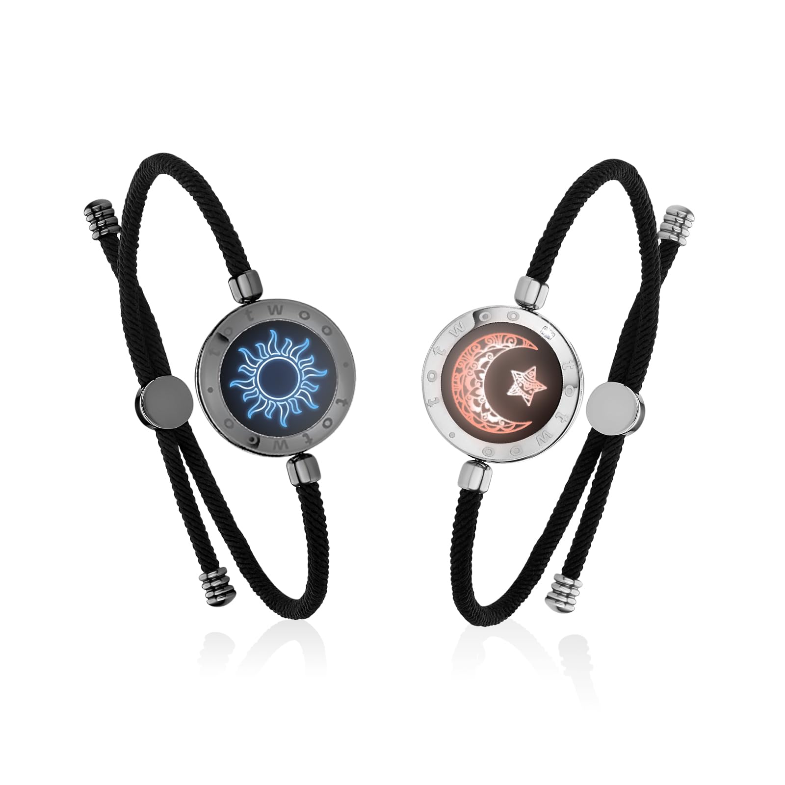 TOTWOO Bracciali Smart Bluetooth per Coppie a Distanza | Connessione Bluetooth 1:1 tramite App. Luce e vibrazione al tocco. Regalo romantico a distanza. Serie Sole & Luna