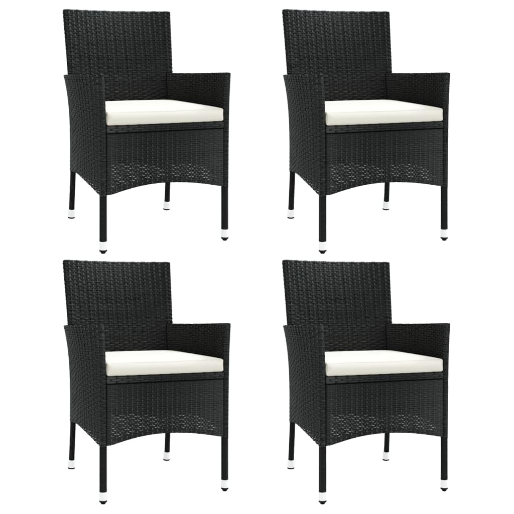 vidaXL 4X Chaises de Jardin avec Coussins Fauteuils de Patio Chaises de Salle à Manger d'Extérieur Sièges de Terrasse Résine Tressée Noir