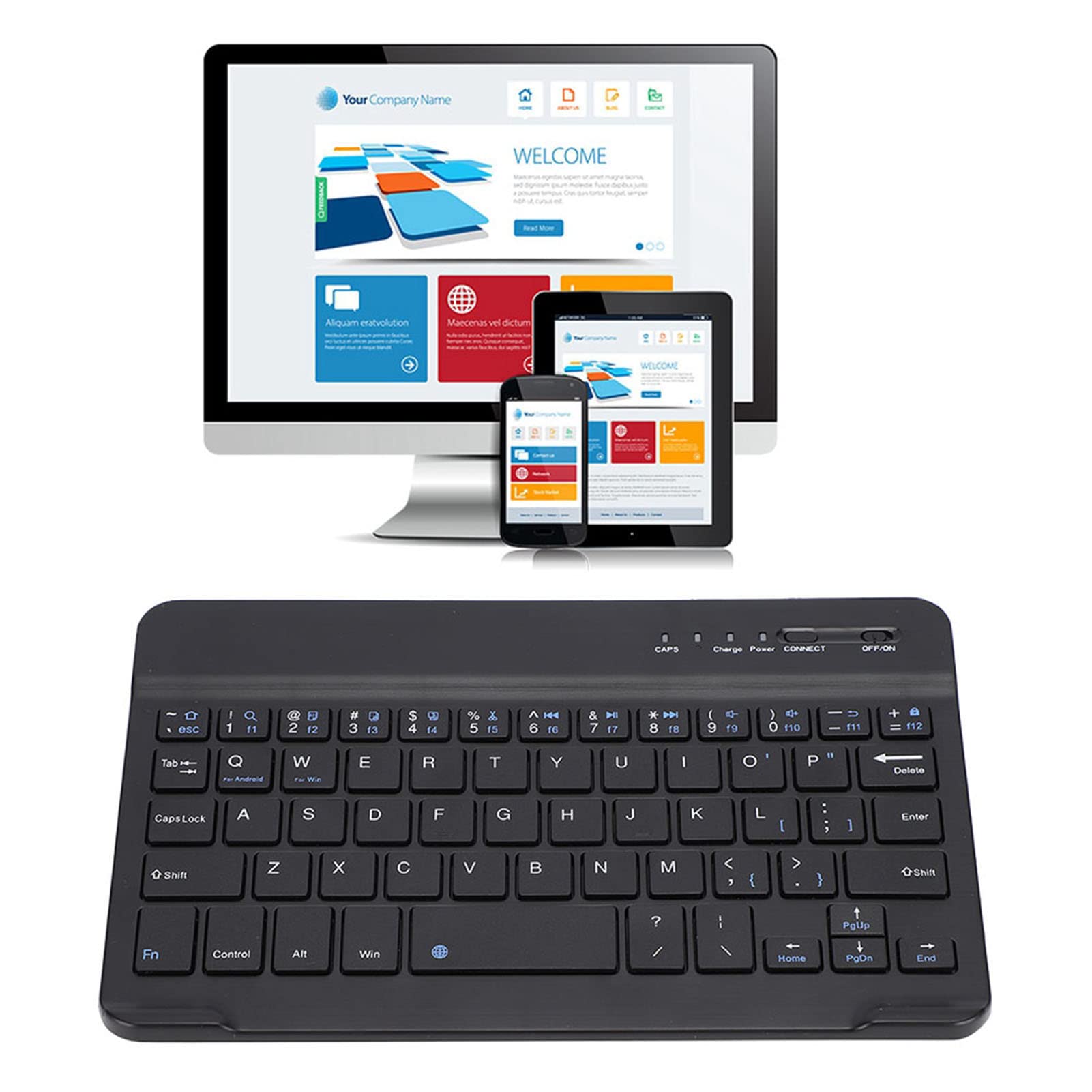 Slim Light Bezprzewodowa Klawiatura dla Androida IOS WIN Czarna z przenośną i ultracienką konstrukcją, Kompatybilna ze Smartfonem, Tabletem, Laptopem i Komputerem Stacjonarnym