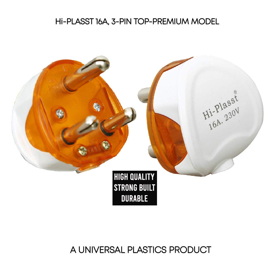 Hi-Plasst 16A 3-Pin Plug Top (Pack of 2) - Heavy Duty Electrical Plug for Refrigerator, AC, EV Charger, Geyser, Washing Machine & High-Power Appliances | Flame-Resistant | Unbreakable PVC & Brass Pins 1
