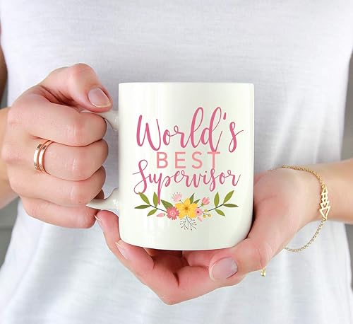 Miniatura 3 de Andaz Press Taza de café de 11 onzas, mejor supervisor del mundo, diseño floral rosa, paquete de 1, hermosas ideas únicas para cumpleaños, Navidad,