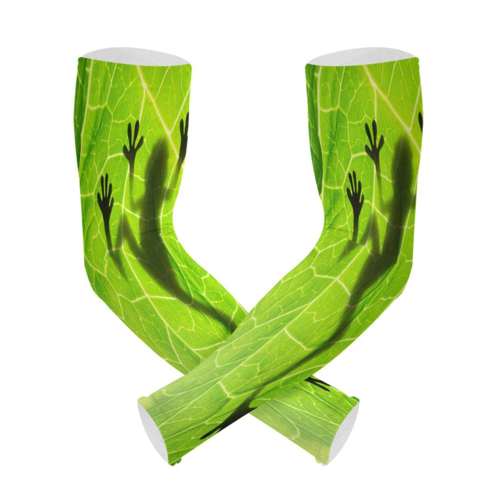 Dussdil Frog Shadow Leaf Gardening Arm Sleeves Green Leaves Farm UV Sun Protection Cooling Arm Sleeves for Garden Farm Women Men with Thumb Hole