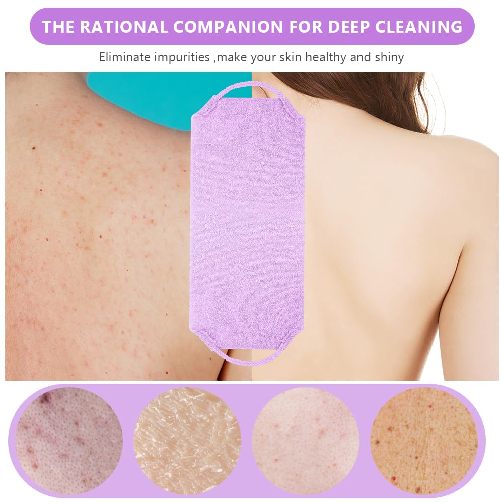 LOPHE Serviette Exfoliante Douche Longue pour le Dos,Gant de Toilette Exfoliant Double Face avec Poignées,Brosse Corps Extensible Nylon Séchage Rapide,Nettoyage en Profondeur Homme Femme,Violet