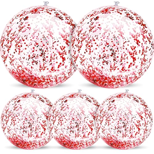 5 Pack Sequins Beach Balls 16 Inch 24 Inch Inflatable Confetti Glitters Clear Beach Ball Swimming Pool Toy Birthday Party Supplies Pool Party Decorations Favors Gifts Water Balloons for Kids Adults