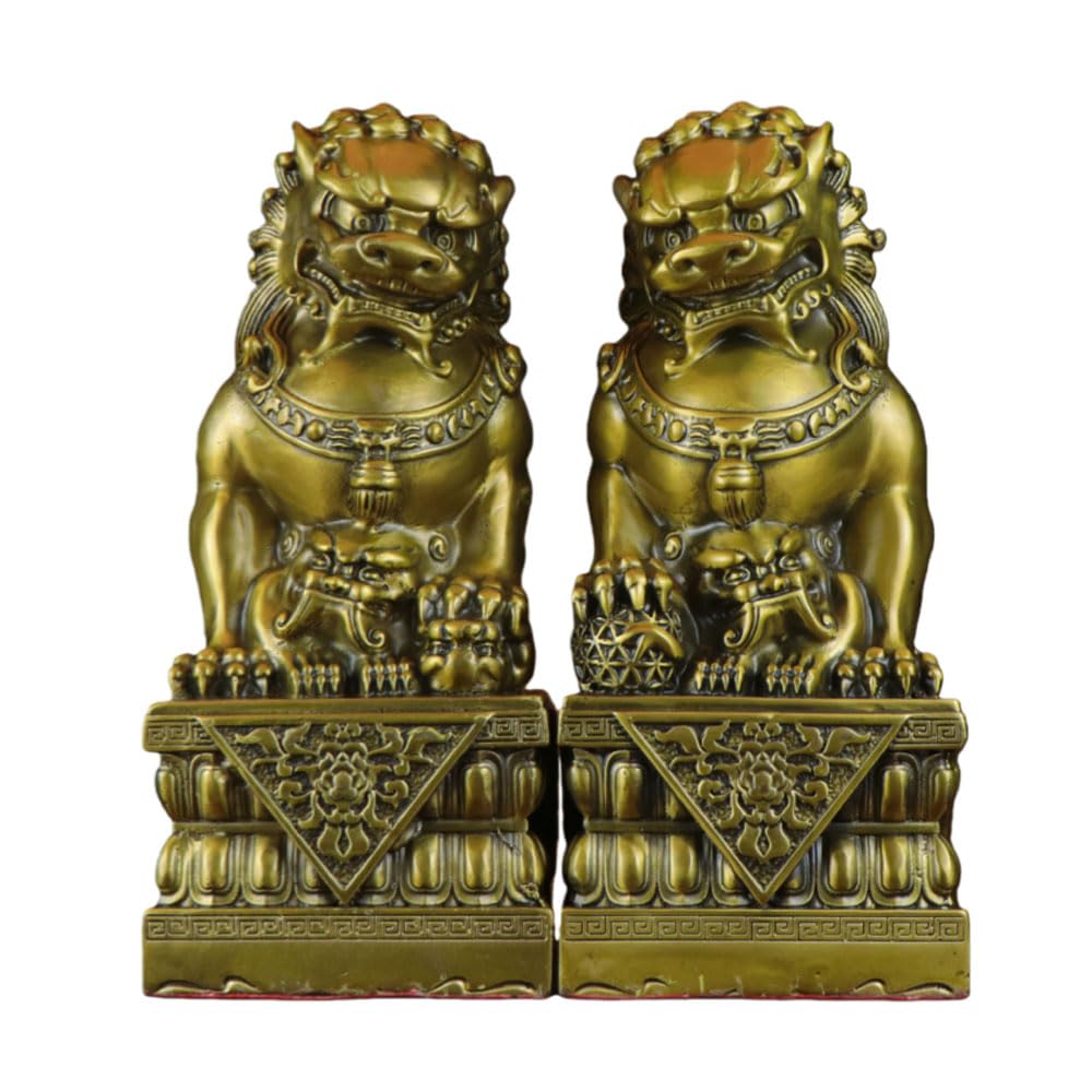 Dytartzx One Pair Brass Lion Statue Sculpture Figurines Animal Collectible Figurine Table Shelf Decor