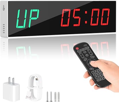 Dienmern Large Digital Gym Timer Remote Control Gym Clock Wall with 9 Custom Modes Countdown/UP/Stopwatch/Interval, Workout Timer for Home Gym/Garage/Boxing/Outdoor Sport