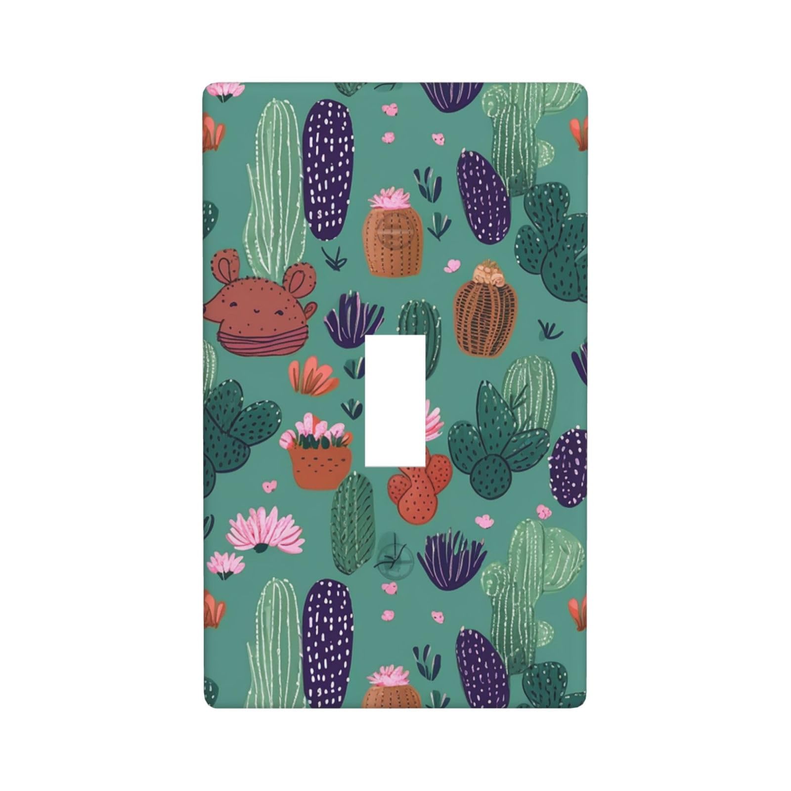 Nonhai Cactus Pattern Decorator Wall Plate Cover Single Toggle Light Switch Cover Wallplates Blank Electrical Rocker Switch Plate Covers For Electrical Outlets Decorative 1 Gang 4.5" X 2.76"
