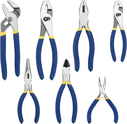 7-Piece Pliers Set - Groove Joint, Slip Joint, Diagonal, Linesman, Long Nose & Mini Long Nose Pliers for DIY & Home Use