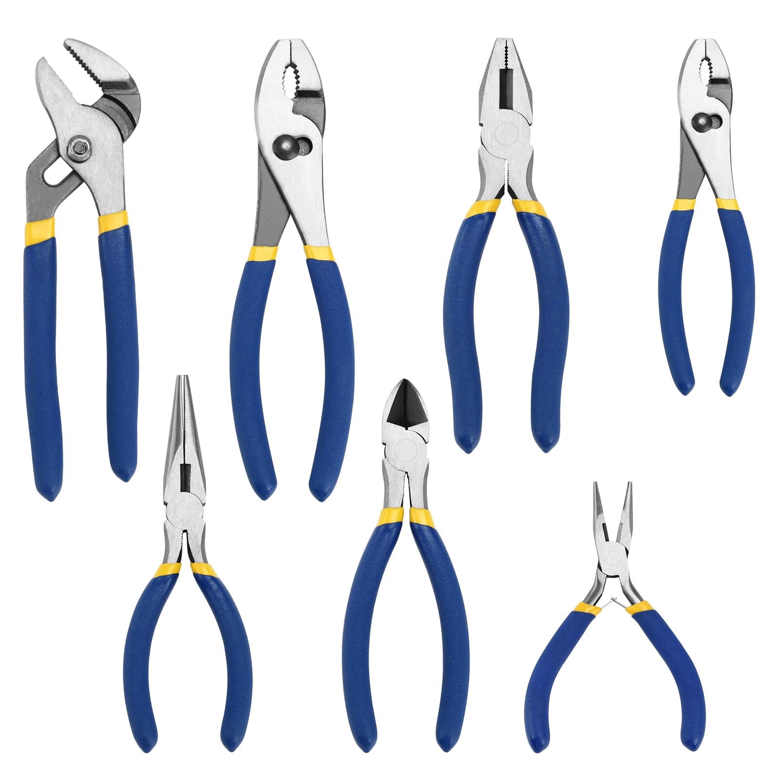 Tmzdcjk Blue 7Pcs Pliers Set With Groove Joint, Long Nose, Slip Joint, Linesman, And Diagonal Pliers For Diy & Home Use (Blue)