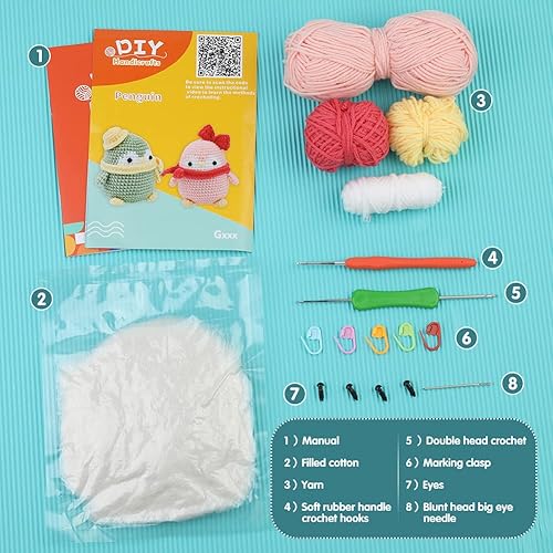 Miniatura 2 de Huaiid Kits completos de ganchillo para principiantes, kits completos de ganchillo para adultos, kits de ganchillo de animales con accesorios de