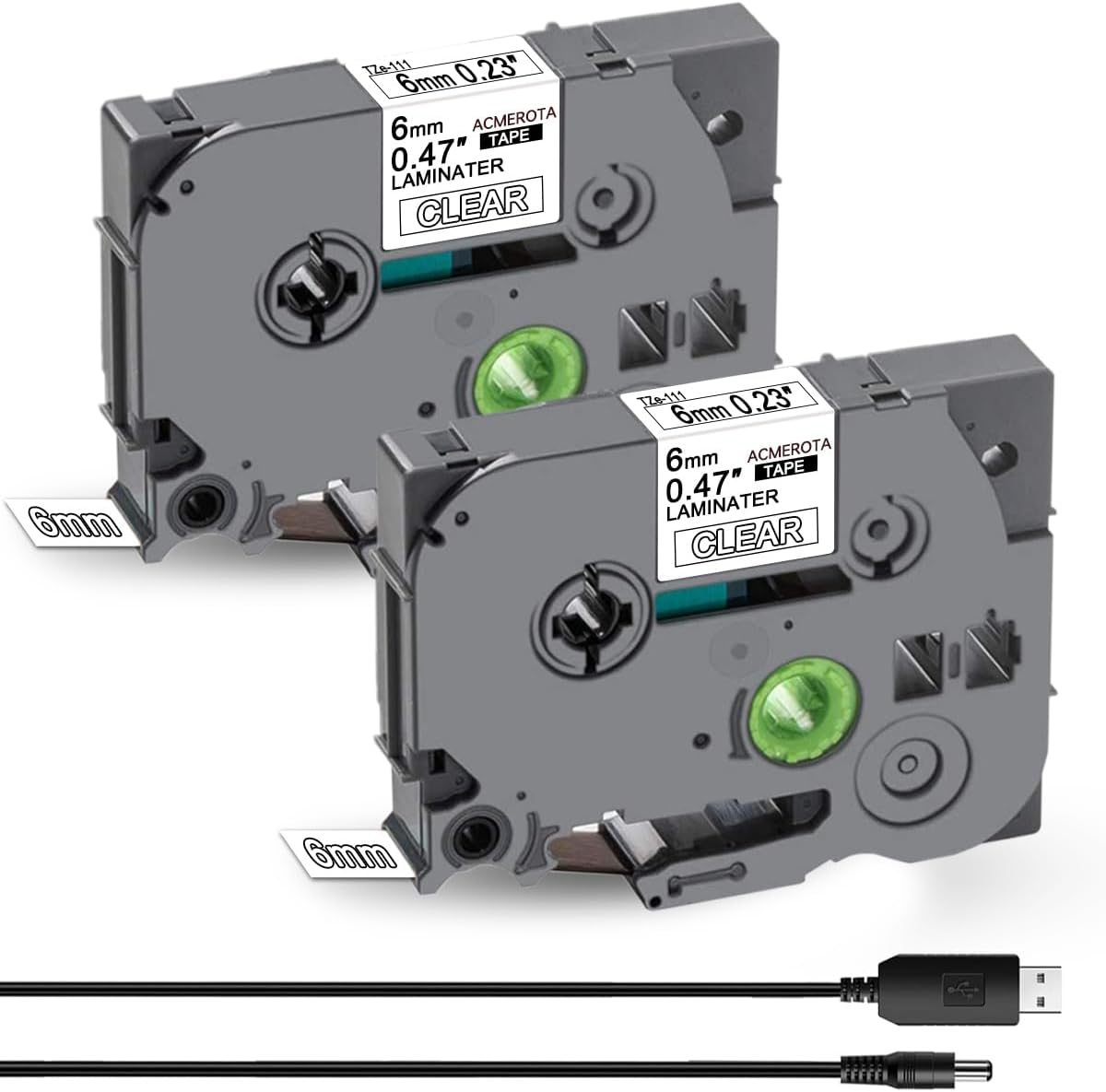2Pcs Tze-111 Replace for Brother TZe111 Tz-111 Tz111 6mm*8m Black on Clear for Brother P-Touch PTD610BT, PTD610BTVP, PTD200, GL100, PTD201, PTD202, PTD210, PTD215e
