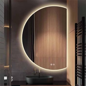 Smart Bathroom Mirror with Light 3 Colors Dimmable LED Illuminated Full Length Mirror 130CM Wall-Mounted Half Moon Makeup Mirror Backlit Anti-Fog Living Room Decorative Mirror 51x35inCut ri