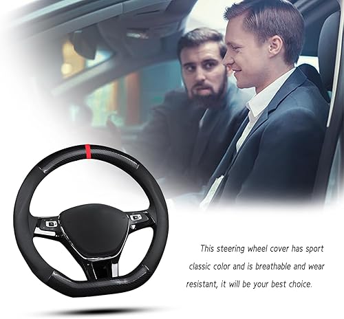 Miniatura 5 de Ergocar Funda antideslizante para volante de automóvil, protector deportivo en forma de D, fibra de carbono y piel sintética, universal para